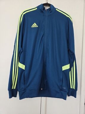 adidas Teal Blue Training Jacket with Neon Yellow Stripes